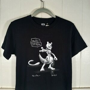 Uniqlo Pokemon T-Shirt Mens XS Black Daniel Arsham Mewtwo Crystal Graphic Tee